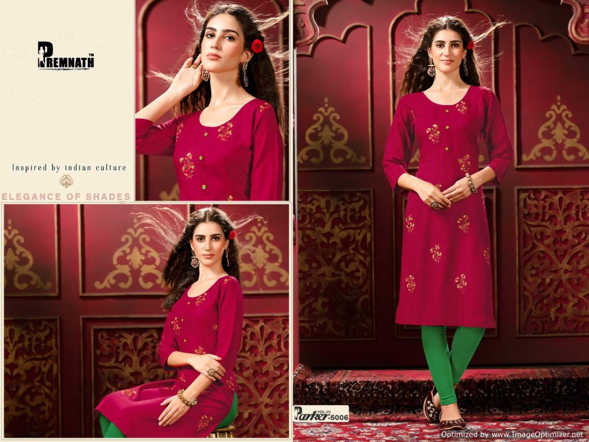 Premnath Parker 5 Ethnic Wear Rayon Designer Embroidery Kurti Collection